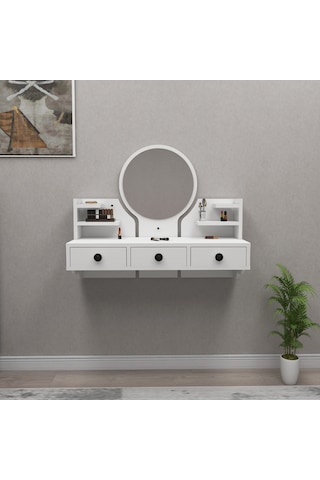 Arnetti Polina Makyaj Masası Aynalı Duvara Monte Beyaz