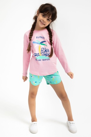 Rolypoly Feeling Tropical Pembe Kız Çocuk Uzun Kol Şort Takım 5274-29394 Pembe
