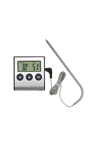 Wezone Mutfak Ve Bbq Gıda Sıcaklık Ölçerü - 0-250 C Aralığı, Zamanlayıcı Ve Alarm Özelliği, Lcd Ekranlı, Akıllı Prob Pil Dahil Değil