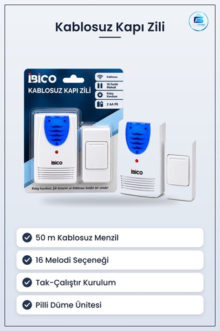 Kapı Zili Kablosuz Pilli Melodi 50 M Menzil Ev Ofis Dükân Girişi