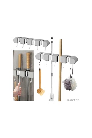 Honmex Plastik Süpürge Tutucu: Yüksek Yük Kapasitesi, Boşluk Tasarımı İle Temizlik Aletlerini Düzenle Gri