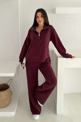 Balenbi Premium Modal Kumaş Fermuarlı Yaka Kadın Takım 1153 Bordo