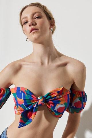 Regular Fit Normal Kesim Önden Bağlamalı Desenli Bralet Bluz Renkli