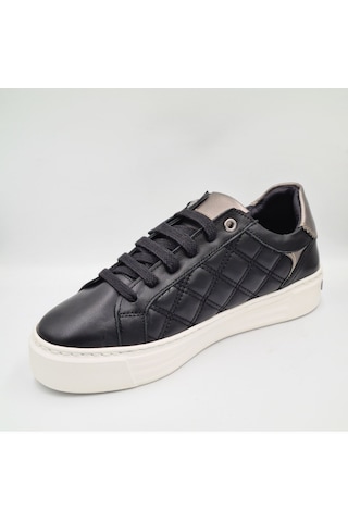 Mammamia D25ka-7305 Siyah Beyaz Hakiki Deri Kadın Deri Sneaker Siyah
