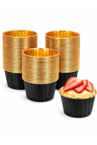 Kağıt Muffin Kek Kalıbı İçi Altın Siyah - Altın
