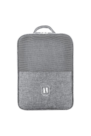 Hangfox Büyük Boy Gri Çift Katlı Seyahat Ayakkabı Çantası - Kasyonik Su Geçirmez Toz Koruyucu, 35x26x21cm