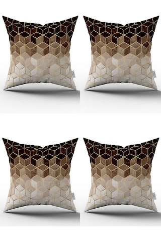 Kahverengi Altın Mozaik Desenli Dijital Baskılı Kırlent Yastık Kılıfı Seti 4kmbs177