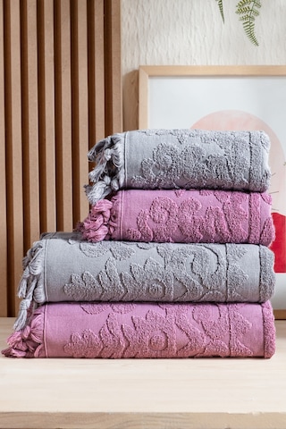 Kumsal 4'lü Hamam Seti %100 Pamuk 2 Adet 70x140 Beden, 2 Adet 50x90 El, Yüz, Saç Havlu , 1250gr Antrasit - Mürdüm