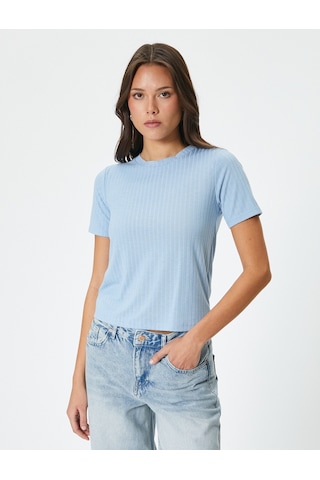 Koton Kısa Kollu Tişört Bisiklet Yaka Fitilli Slim Fit Mavi 4sak50238ek Mavi