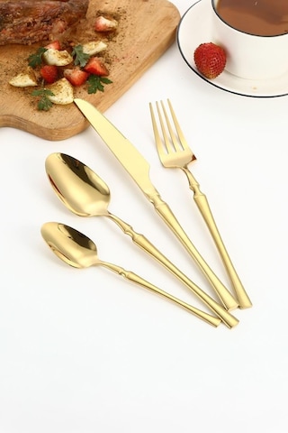 Çelik 24 Parça 6 Kişilik Gold Yemek Kaşık Çatal Bıçak Set Cin738sr Çok Renkli