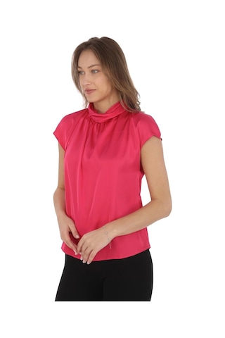 Yaka Drape Detaylı Saten Bluz 01-fuşya