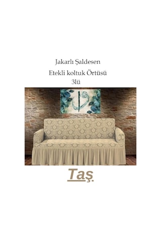 Şal Desen Koltuk, Kanepe, Çekyat Örtüsü, Etekli 3lü Taş Taş