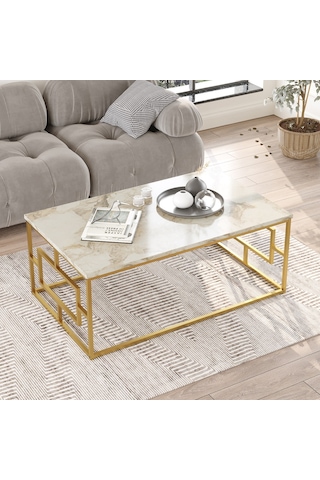 Robin Home Atlantis Gold Metal Orta Sehpa Mermer Desen