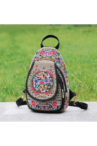 Yogodlns El Yapımı Işlemeli Tasarım Kanvas Sırt Çantası Kadın Küçük Etnik Sırt Çantası Sırt Çantası Kadın Seyahat Çok Fonksiyonlu Omuz Göğüs Çantası Renk
