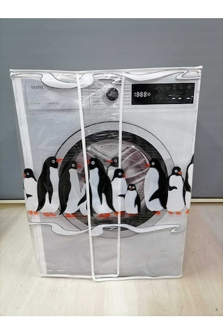 Penguen1 Desenli Şeffaf Çamaşır Makinesi Örtüsü 0,18 Mm Kalınlığında