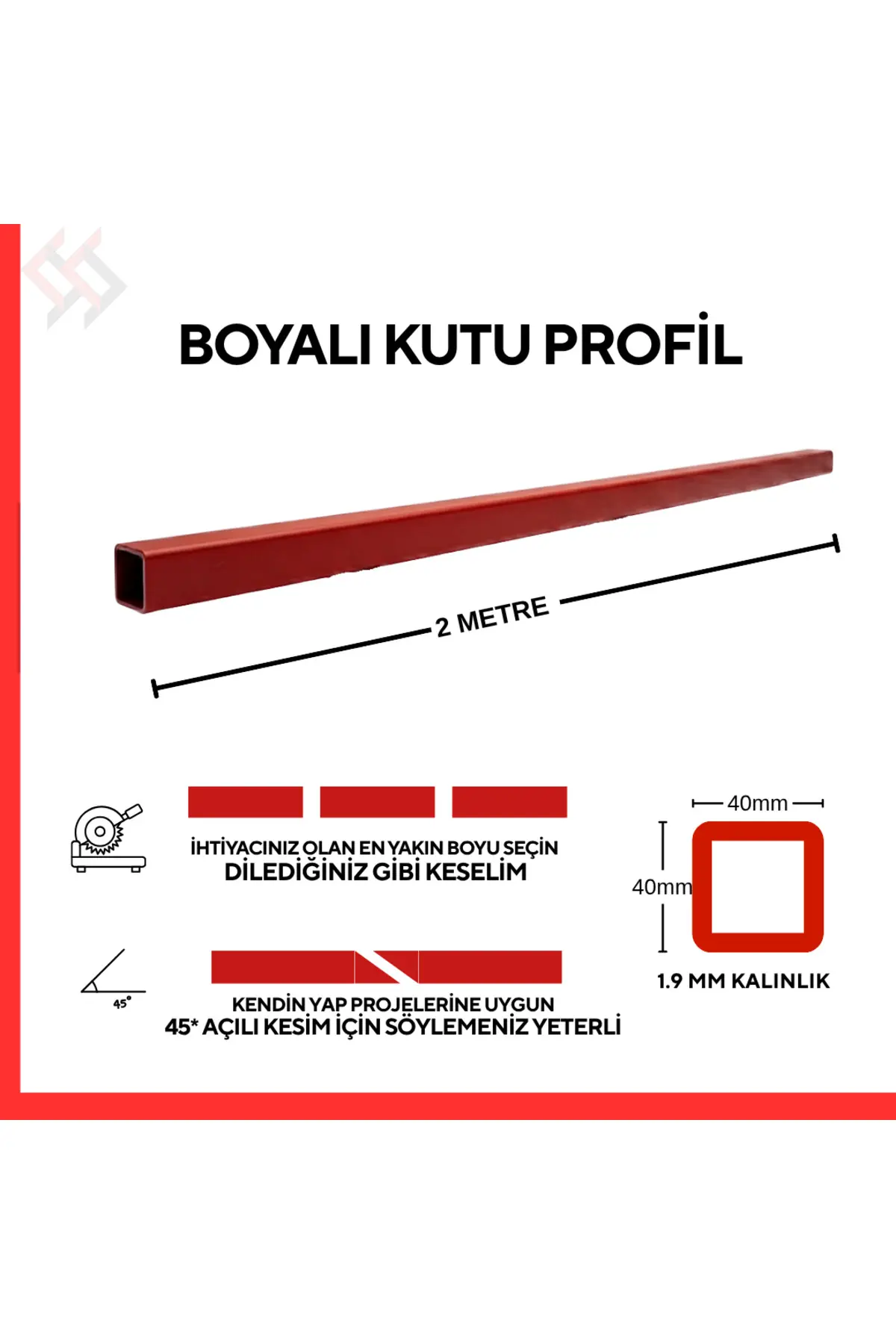 40x40 Mm Boyalı Kutu Profil 2 Metre Kaynaklanabilir Çelik Profil Özel Ölçü Ve 45 Açılı Kesim Demir Profil - Kiremit