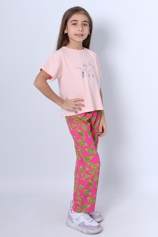 Hçm Kız Çocuk İkili Takım Baskılı Oversize İspanyol Paça E15 Pembe