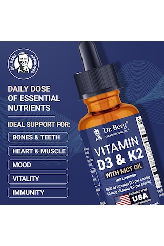 Dr. Berg Maximum Strength Vitamin D3 K2 Liquid Drops With Mct Oil 5,000 Iu 30 Ml