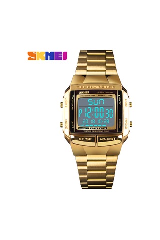Dofolink Skmeı Erkek Kol Saati 3atm Su Geçirmez Çift Zaman 5 Alarm Güneşışığı Stopwatch Multifonksiyonlu Paslanmaz Çelik Kordon Gold