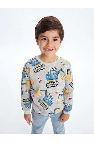 LC Waikiki Lcw Baby Bisiklet Yaka Uzun Kollu Baskılı Erkek Bebek Sweatshirt Gri