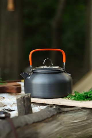 Metal 800 Ml Kulplu Çelik Kamp Ve Piknik Çaydanlığı Su Isıtma Demlik Cin938 Gri