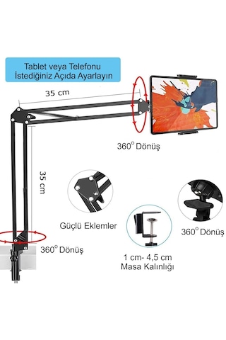 Hymark Esnek Metal Uzun Kollu Telefon Tablet Tutucu Teleskopik