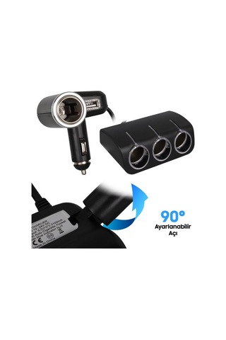 Olesson 1528 12-24v Tek Usb Girişli 120w 80cm Kablolu 3 Lü Araç Çakmak Çoklayıcı