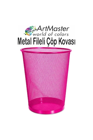 Pembe Çöp Kovası Paslanmaz Çelik Fileli 1 Adet Ofis Büro Okul Çöp Kovası Metal Delikli Kolay Kullanım Pembe