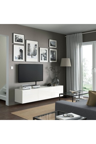 Tv Sehpası, Parlak Cila-beyaz, 180x42x38 Cm, Selsvıken Beyaz
