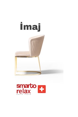 Smarto Relax İmaj 2'li Yemek Masası Sandalye Seti - Metal Ayaklı, Beyaz Kumaş Beyaz & Altin Rengi