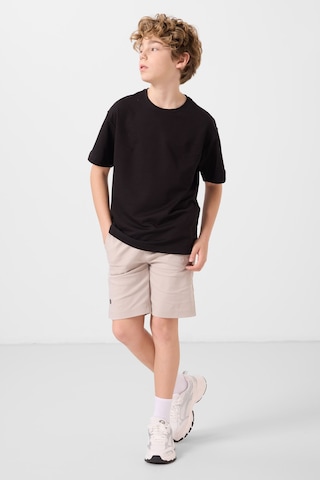 Siyah-taş Pamuklu Oversize Fit Dokuma Hafif Esnek Chino Erkek Çocuk Şort Takım - 11277 Siyah