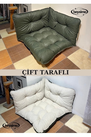 Yer Minderi Çift Taraflı Köşe Minder Renkli Minder Haki