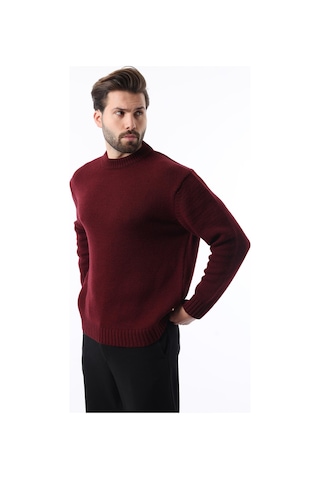 Madmext Bordo Bisiklet Yaka Overfit Erkek Triko Kazak E7402 Bordo