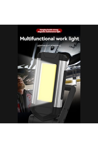 Jeemson Usb Şarjlı Cob Led İş Lambası, Manyetik Kanca, 5 Aydınlatma Modu, Ipx6 Su Geçirmez, Gümüş Renk 2 M