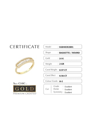 14 Ayar Sarı Altın Sertifikalı Premium Created Taşlı Baget Yüzük