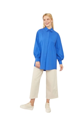 Levidor Oversize Balon Kol Poplin Gömlek Saks