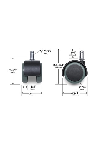 Lexroo Cb680 5,1 Cm Zemin Koruma Lastik Büro Sandalyesi Caster Wheels Standart Stem Size - Siyah/gri Siyah - Gri