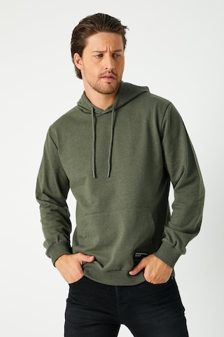 Mmetalic Erkek Haki Basic Kapüşonlu Regular Fit Normal Kesim 2 İplik Kumaş Günlük Sweatshirt