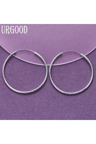 925 Ayar Gümüş 50/60mm Buzlu Daire Küpe Moda Takı 60mm