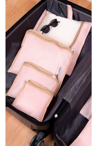 6'lı Bej Valiz Düzenleyici I Bavul Içi Organizer Set I Seyahat Hurcu X Açık Pembe