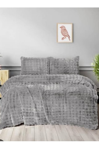 Merinos Diamond Kürk Bubble Desen Comforter Set, Çift Kişilik Yorgan Seti 220x240 Gri