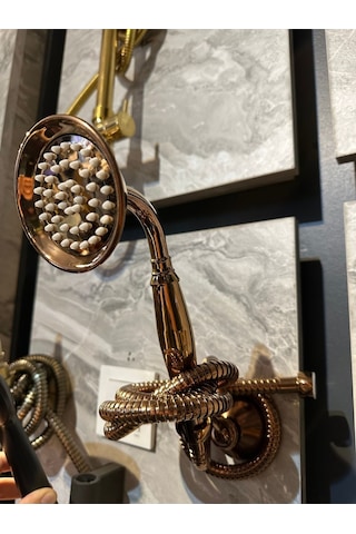İsaoğlu Yapı Bakır Duş Sistemi Klasik Vintage Bronz Duş Seti Bronz Askı Aparatı Dahil Komple Set Bakır