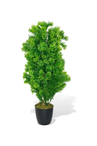Yapay Çiçek Siyah Saksıda Yeşil Fesleğen Bonsai Ağacı 55cm