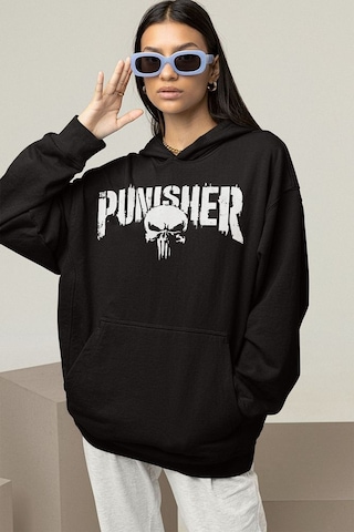 Sevbano Punisher Baskılı Unisex Oversize Hoodie Siyah