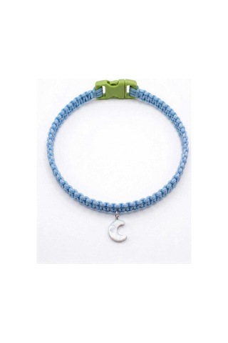 Mavi El Örgüsü Makrome Kedi Tasması 27 Cm - Ay Figürlü Charm Şık Kedi Boyun Tasması