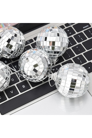 Disco Topu Aynalı Gümüş 5 Cm 6 Lı