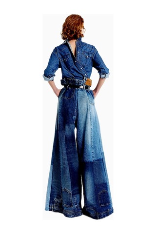 A.w.a.k.e. Mode Kadın Geniş Paça Denim Yama Detaylı Jean Pantolon Mavi