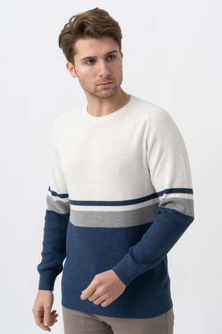 White Stone Medellín 10195 Slim Fit Bisiklet Yaka Triko Ekru Gri İndigo-ekru Gri İndigo Ekru - Gri - İndigo