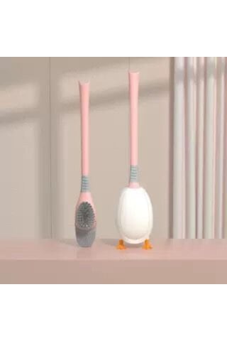 Pembe Silikon Banyo Tuvalet Fırçası Duvara Monte Fırça Esnek Derin Temiz Köşe Temizleme Fırçası Sevimli Ördek Tuvalet Fırçası