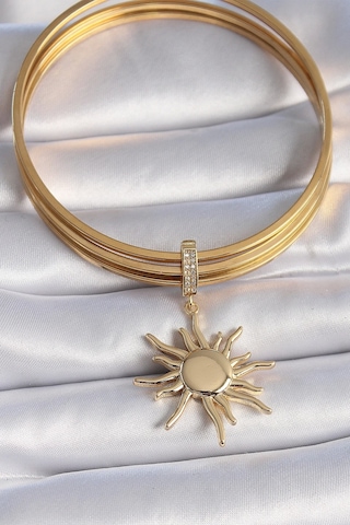Pirinç Gold Renk Zirkon Taş Detaylı Güneş Model Ajda Charm - Tj-bc1008 Çok Renkli